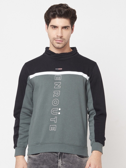 

Octave Men Olive Green & Black Colourblocked Sweatshirt