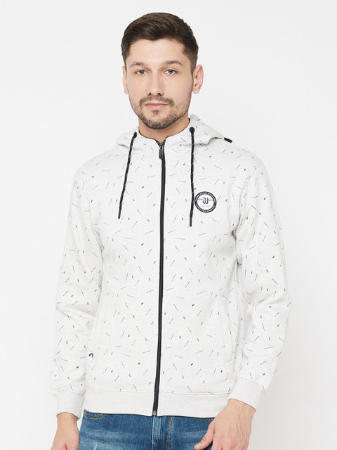

Octave Men White Printed Hooded Sweatshirt
