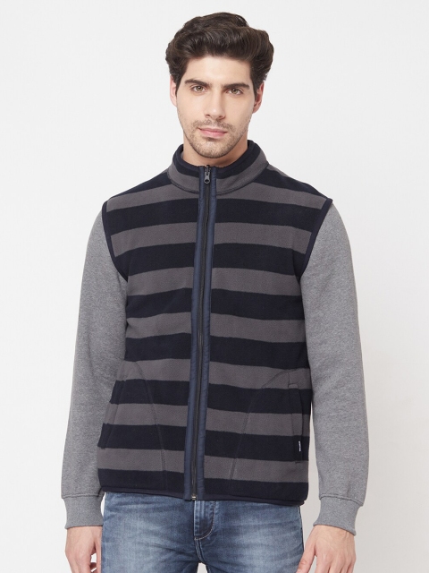

Octave Men Navy Blue & Grey Striped Sweatshirt