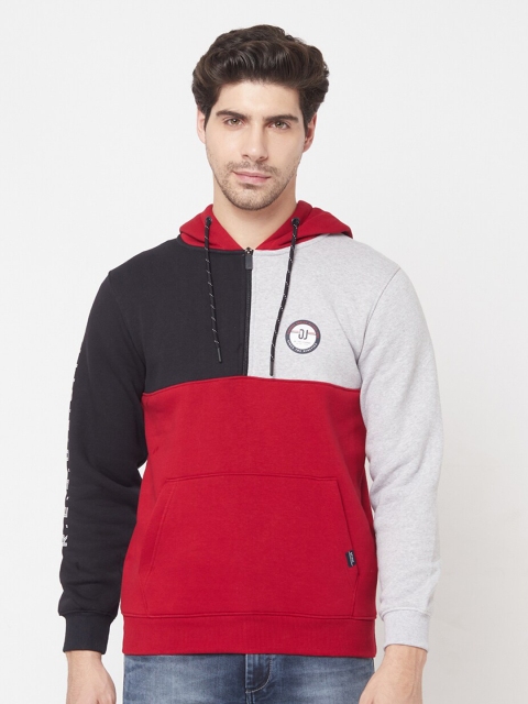 

Octave Men Maroon Colourblocked Hooded Sweatshirt