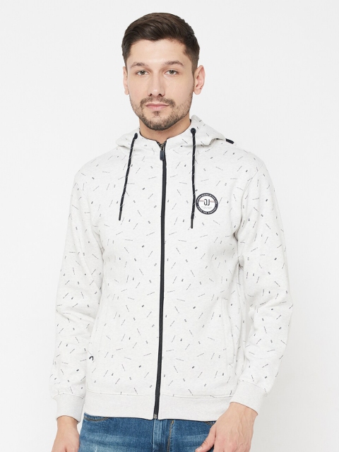 

Octave Men White Printed Hooded Sweatshirt