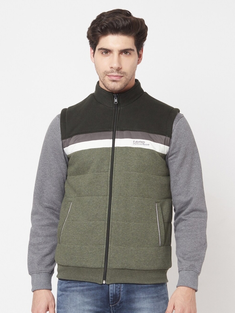 

Octave Men Olive Green & Black Colourblocked Sweatshirt