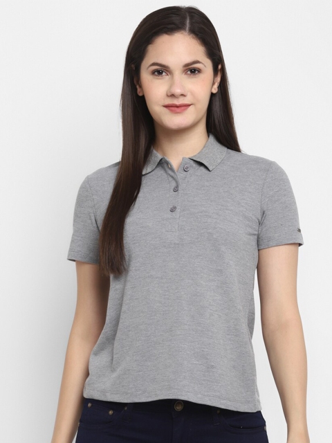 

LAMOURE BY RED CHIEF Women Grey Polo Collar Cotton T-shirt