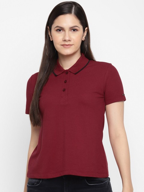 

LAMOURE BY RED CHIEF Women Maroon Polo Collar Pockets T-shirt