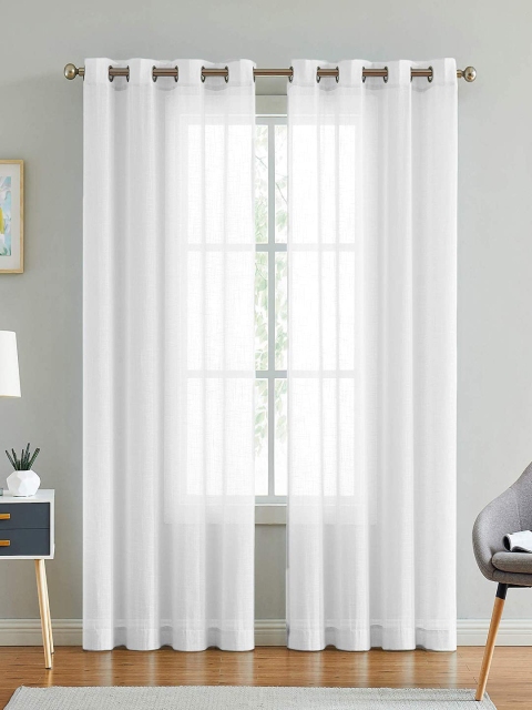 

LINENWALAS Happy Sleeping White Set of 2 Sheer Door Curtain