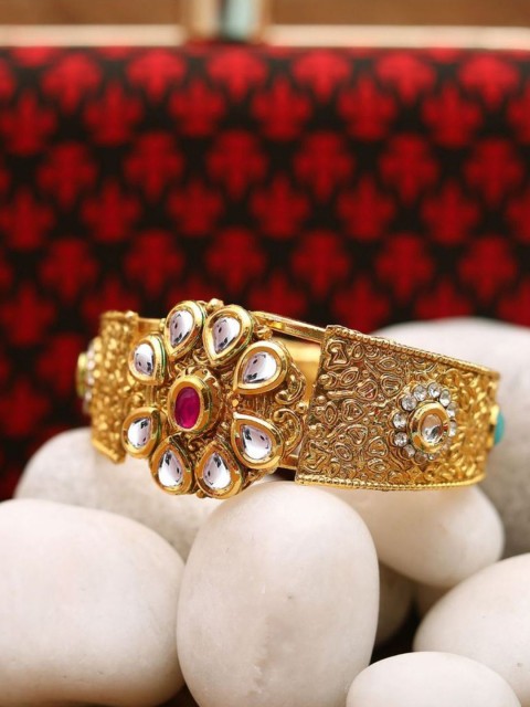 

Efulgenz Women Gold-Toned & White Stones Studded Antique Gold-Plated Cuff Bracelet