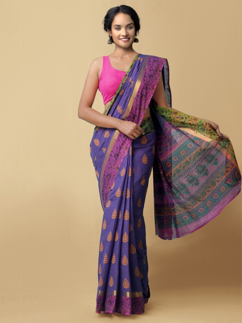 

Unnati Silks Violet & Pink Ethnic Motifs Pure Cotton Block Print Saree