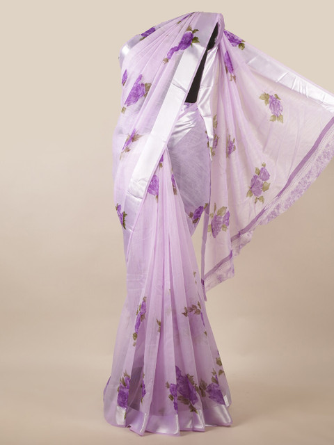 

Pothys Violet & Green Cotton Blend Floral Saree
