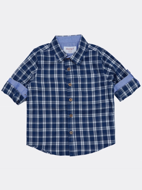 

MANET Boys Blue Opaque Checked Cotton Casual Shirt