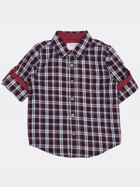 

MANET Boys Brown & White Tartan Checks Opaque Cotton Casual Shirt