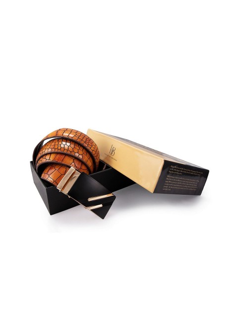 

BANGE Men Brown Crocodile Pattern Genuine Leather Belt