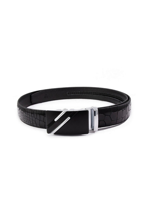 

BANGE Men Black Textured Leather Auto-lock Belt