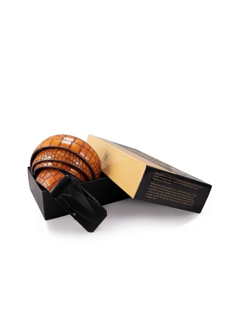 

BANGE Men Brown Textured Auto-lock Crocodile Pattern Leather Belt