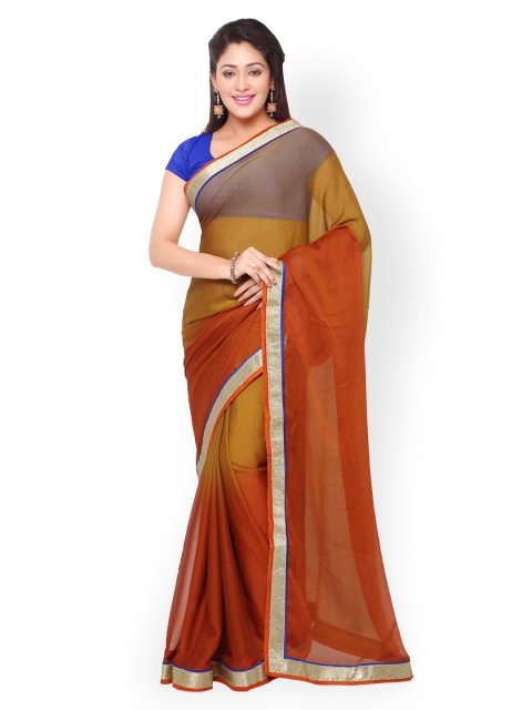 

Touch Trends Mustard Yellow & Rust Red Ombre-Dyed Chiffon Saree