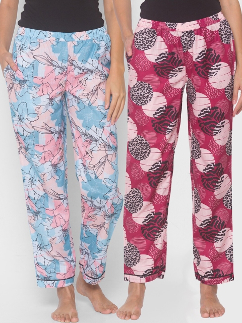 

FashionRack Women Pack of 2 Maroon & Blue Printed Pyjamas