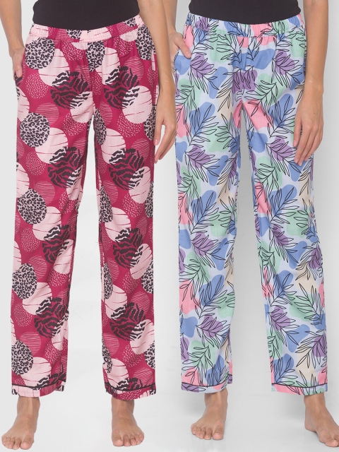 

FashionRack Pack Of 2 Maroon & Blue Printed Lounge Pant
