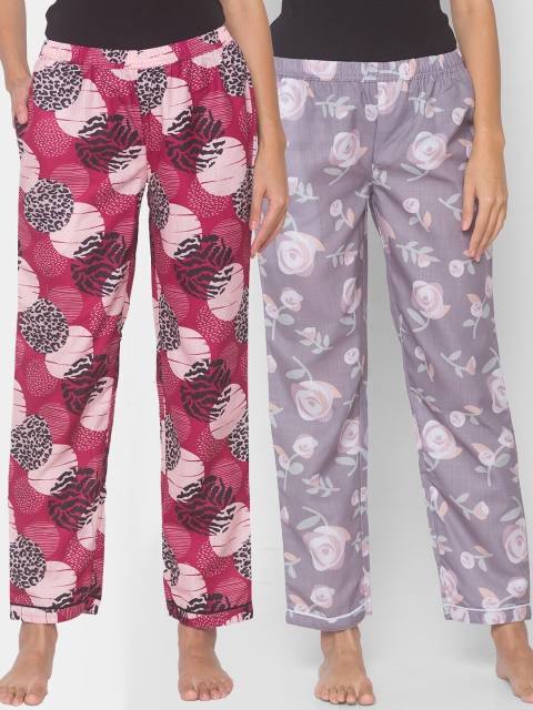 

FashionRack Women Maroon & Brown Pack of 2 Printed Pyjamas