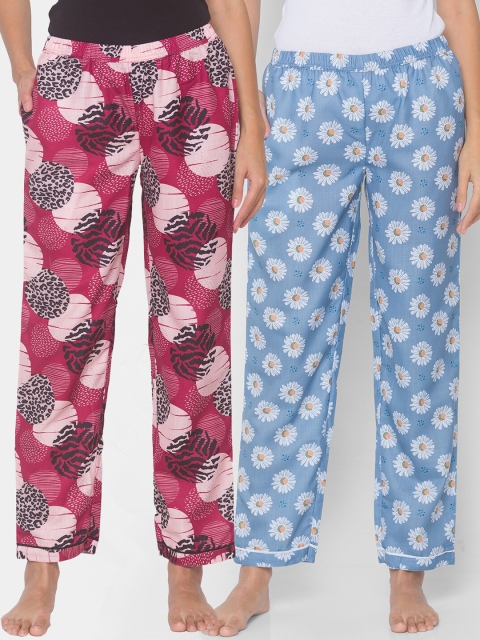 

FashionRack Pack of 2 Maroon & Blue Printed Lounge Pants
