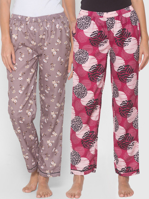 

FashionRack Women Pack Of 2 Maroon & Brown Printed Lounge Pants