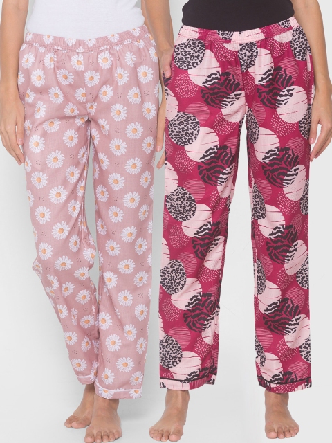 

FashionRack Pack Of 2 Maroon & Pink Printed Lounge Pant