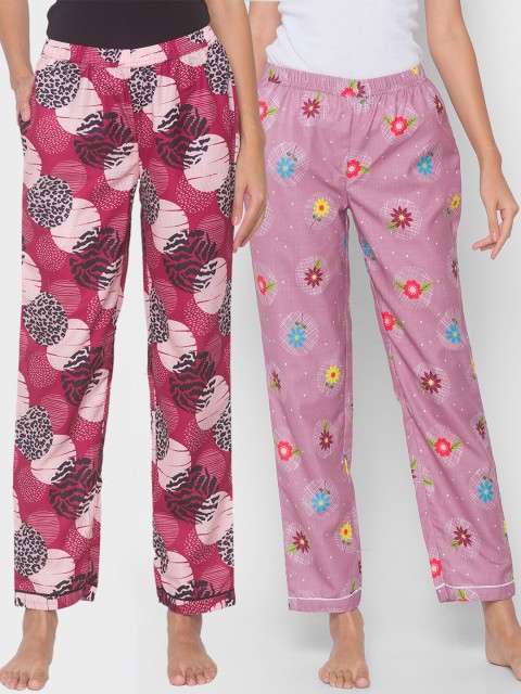 

FashionRack Women Maroon & Purple Pack of 2 Printed Cotton Lounge Pants