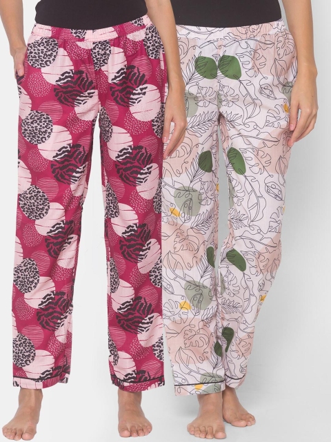 

FashionRack Women Pack of 2 Maroon & Beige Printed Pyjamas