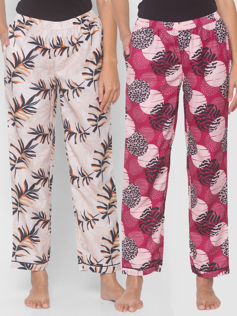 

FashionRack Women Maroon & Beige Pack of 2 Printed Lounge Pants
