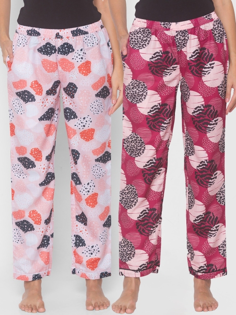 

FashionRack Women Maroon & Pink Pack of 2 Cotton Printed Pyjamas