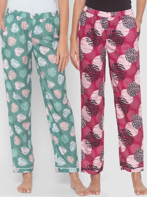 

FashionRack Women Pack Of 2 Maroon & Green Printed Lounge Pants