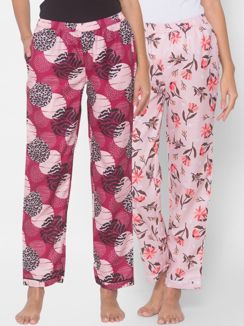 

FashionRack Women Set of 2 Printed Cotton Lounge Pants, Maroon