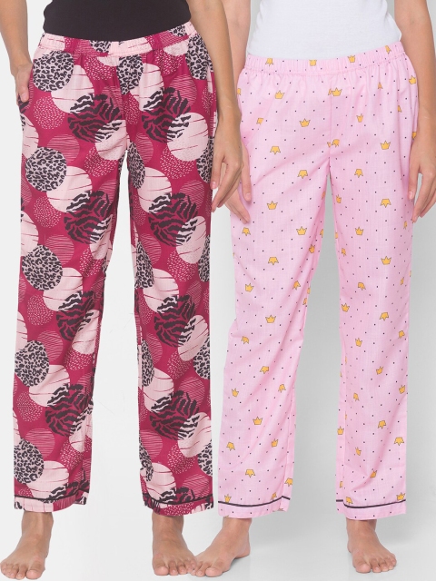 

FashionRack Women Maroon & Pink Pack of 2 Printed Cotton Lounge Pants