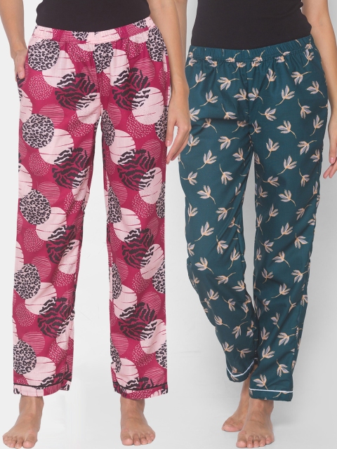 

FashionRack Women Pack of 2 Maroon & Green Printed Pyjamas