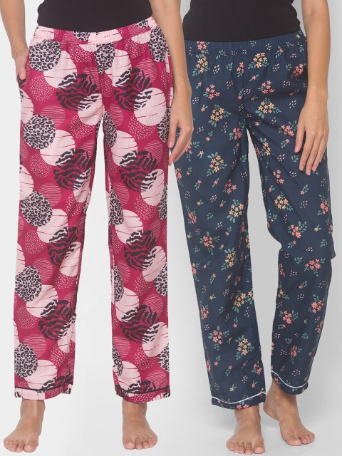 

FashionRack Women Maroon & Navy Blue Pack of 2 Cotton Printed Pyjamas