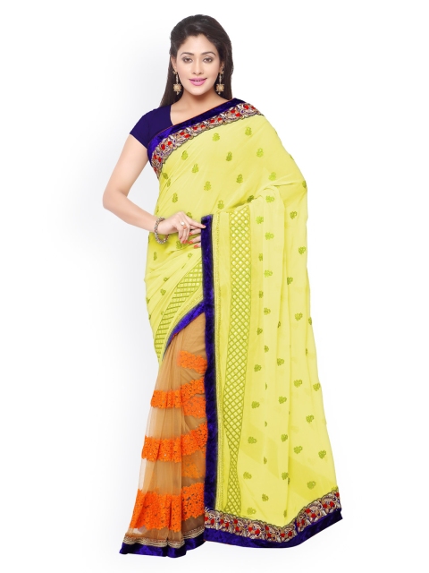 

Touch Trends Yellow & Orange Embroidered Georgette Embellished Saree