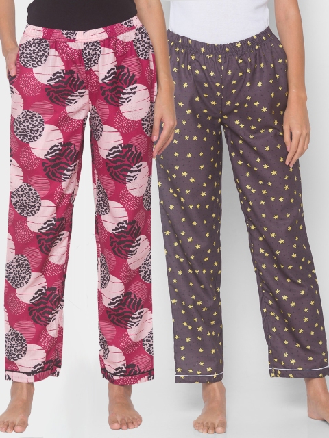 

FashionRack Women Pack Of 2 Maroon & Brown Printed Lounge Pants