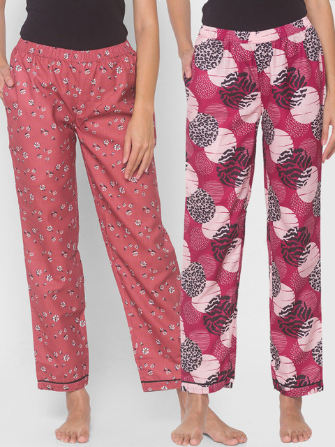 

FashionRack Women Maroon & Brown Pack of 2 Printed Cotton Lounge Pants