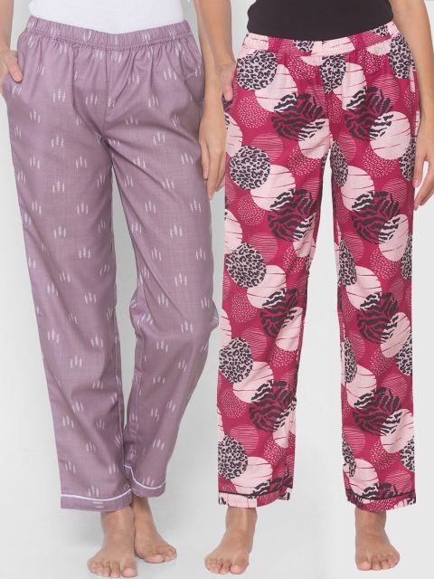 

FashionRack Pack of 2 Maroon & Purple Printed Lounge Pants