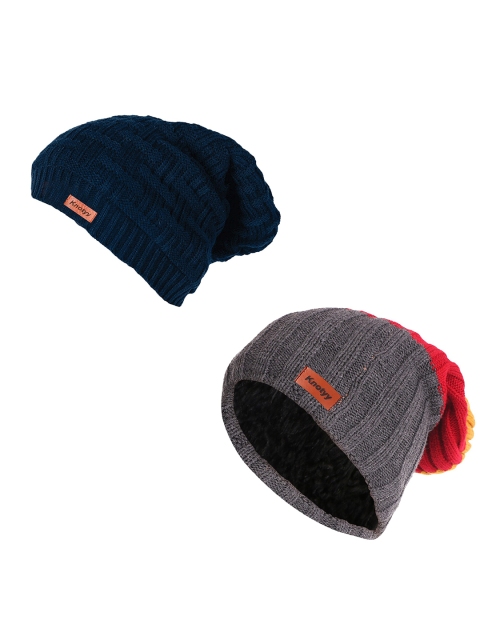 

Knotyy Unisex Pack of 2 Red & Grey Beanie