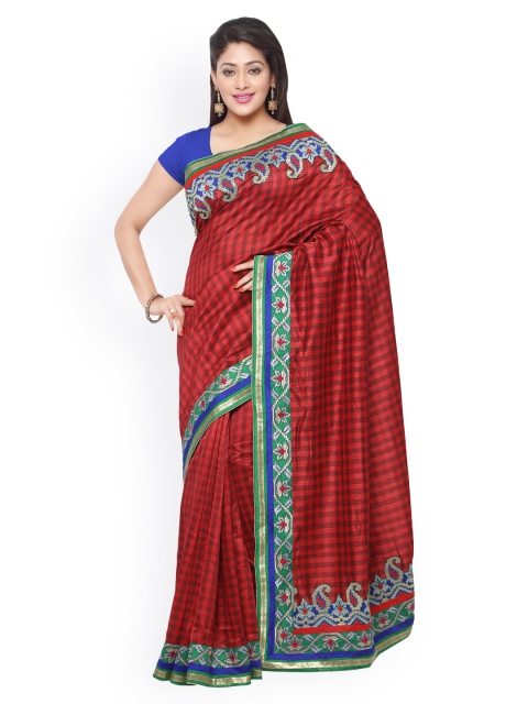 

Touch Trends Red Checked & Embroidered Georgette Saree