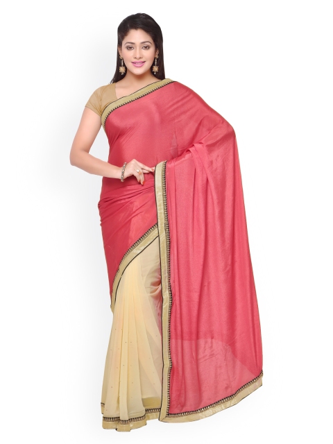 

Touch Trends Coral Pink & Beige Art Silk & Georgette Embellished Saree