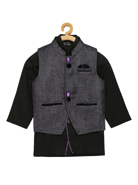 

Actuel Boys Black Partywear Nehru Jacket with Shirt