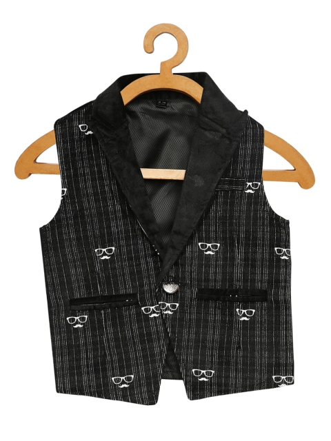 

Actuel Boys Black Striped & Printed Codroy Jacket Waistcoat