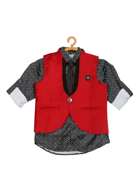 

Actuel Boys Maroon & Black Corduroy Waistcoat with Satin Shirt