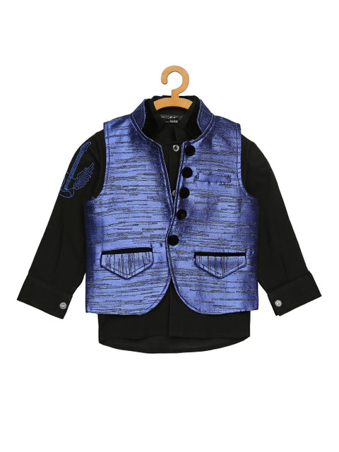 

Actuel Boys Blue & Black Jacket Nehru Jacket With Satin Shirt