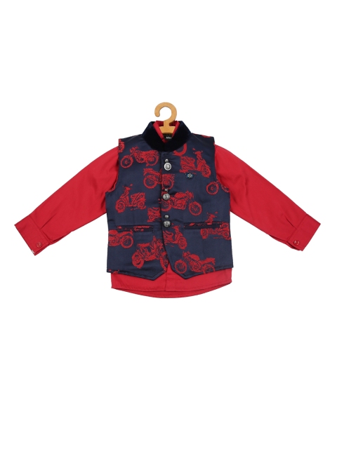 

Actuel Boys Navy & Red Nehru Jacket With Shirt