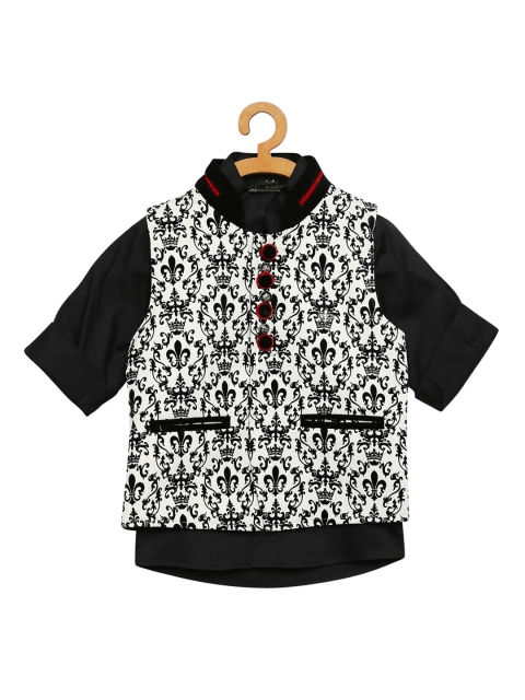 

Actuel Boys Black & White Velvet Nehru Jacket with Shirt
