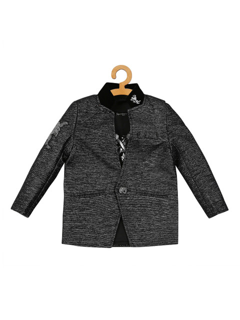 

Actuel Boys Black & Grey Solid Single-Breasted Party Blazer With Shirt