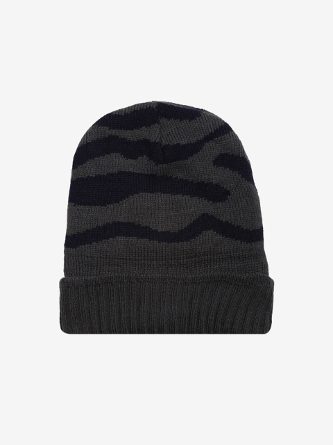 

LOOM LEGACY Men Grey & Black Self Design Acrylic Beanie
