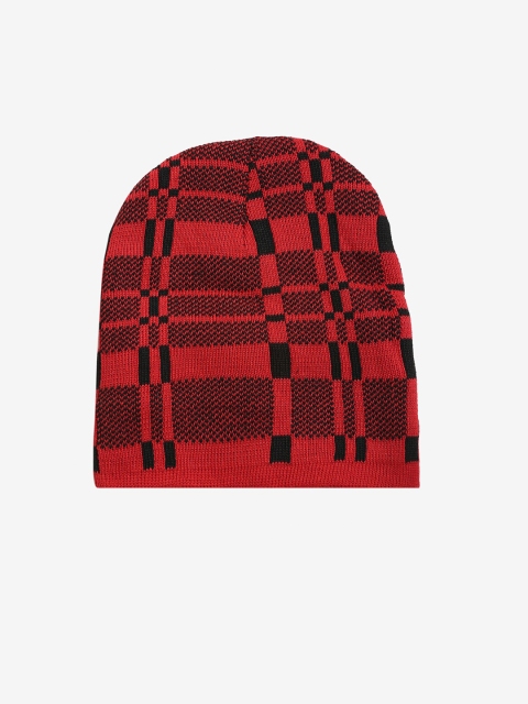 

LOOM LEGACY Men Red & Black Acrylic Wool Beanie
