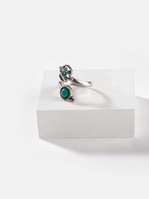 

SHAYA Oxidised Silver-Toned & Sea-Green Adjustable Finger Ring